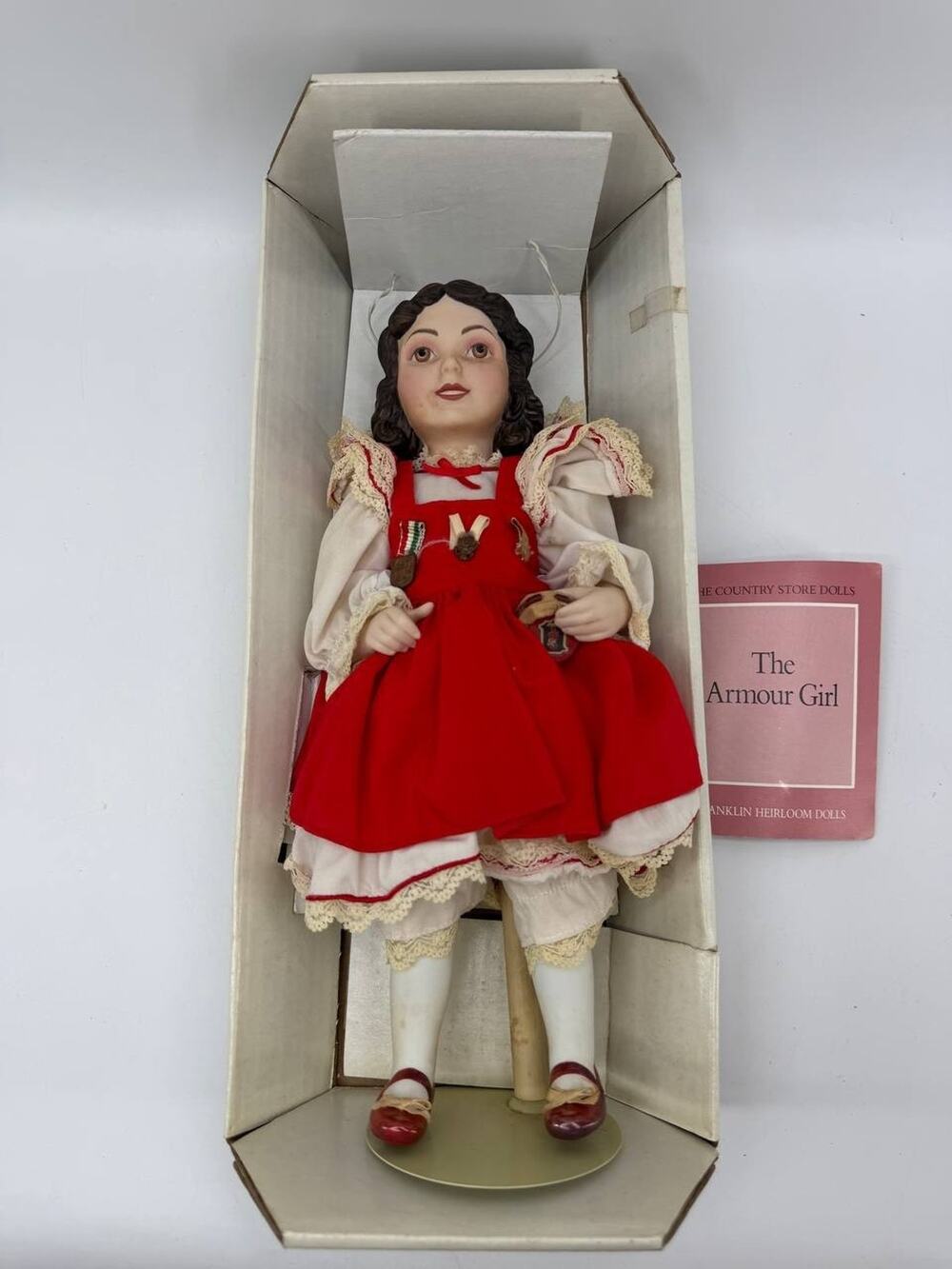 Vintage Franklin Heirloom Country Store Armour Girl Porcelain Doll 1.55 lb